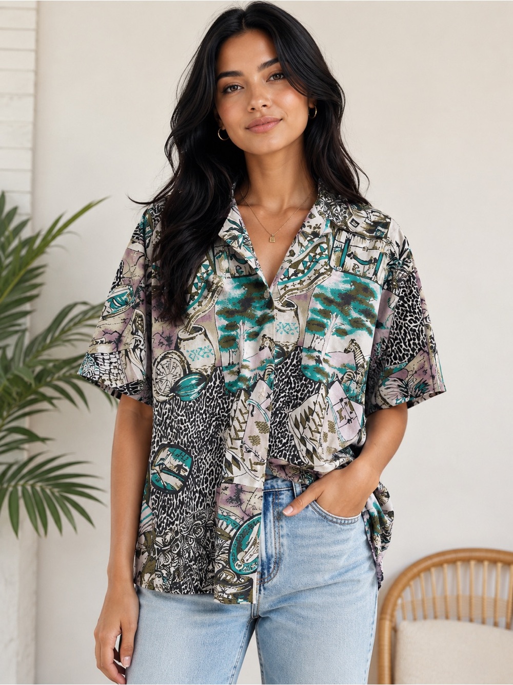 Vintage Caribou Safari Resort Print Shirt